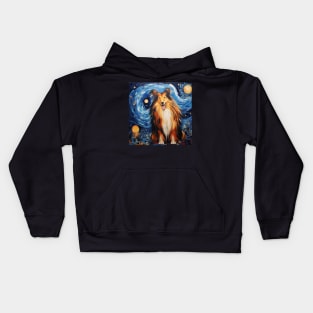 Rough Collie painted in Van Gogh Starry Night style Kids Hoodie